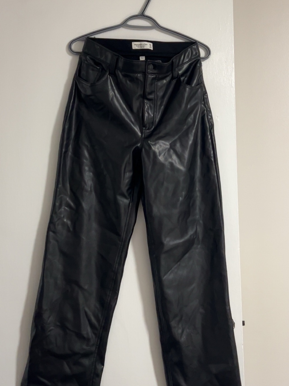 Abercrombie & Fitch Black Faux Leather Straight Leg Pants